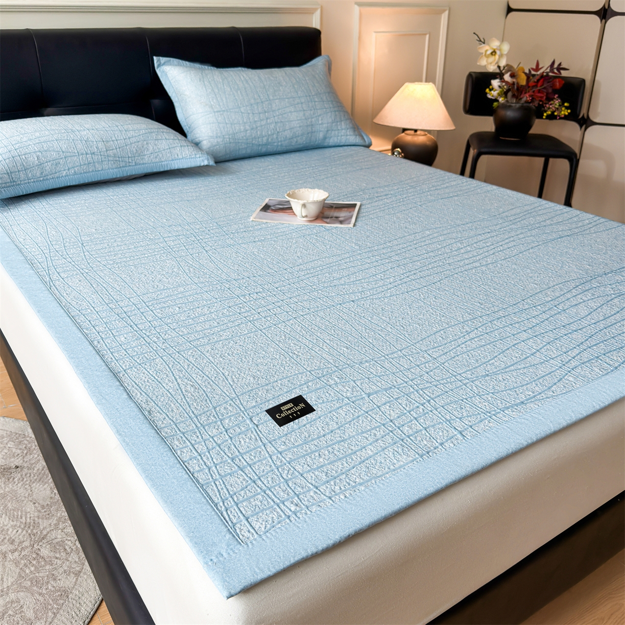 91家纺网 家纺一手货源 找家纺 慕木家纺 2026新款简约复合三明治冰豆豆席子凉席罗马曲线(提供买家秀)-床席款 罗马曲线-蓝