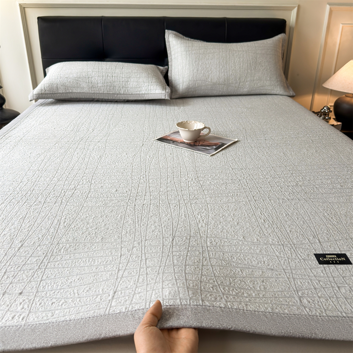 91家纺网 家纺一手货源 找家纺 慕木家纺 2026新款简约复合三明治冰豆豆席子凉席罗马曲线(提供买家秀)-床席款 罗马曲线-灰