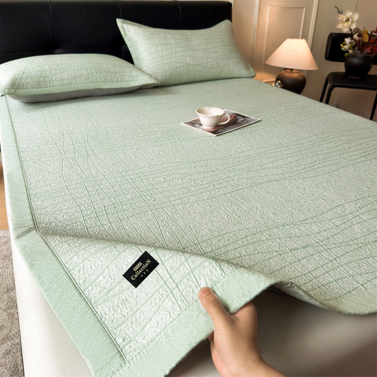 慕木家纺 2026新款简约复合三明治冰豆豆席子凉席罗马曲线(提供买家秀)-床席款 罗马曲线-绿