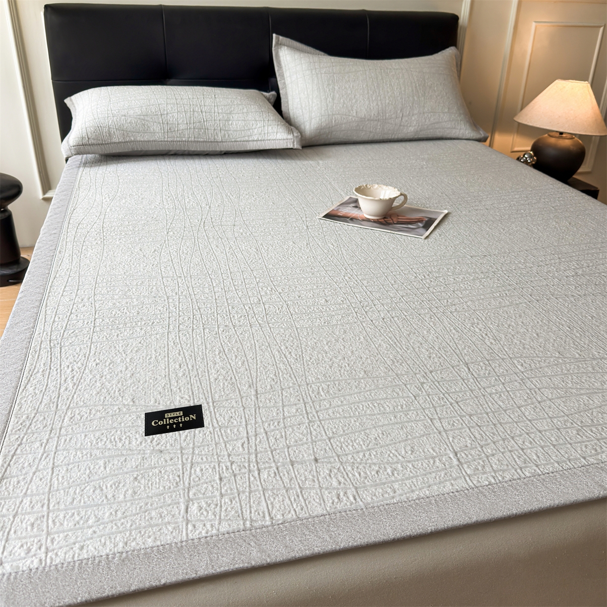 91家纺网 家纺一手货源 找家纺 慕木家纺 2026新款简约复合三明治冰豆豆席子凉席罗马曲线(提供买家秀)-床席款 罗马曲线-灰