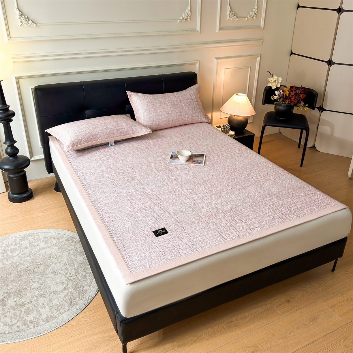 91家纺网 家纺一手货源 找家纺 慕木家纺 2026新款简约复合三明治冰豆豆席子凉席罗马曲线(提供买家秀)-床席款 罗马曲线-粉