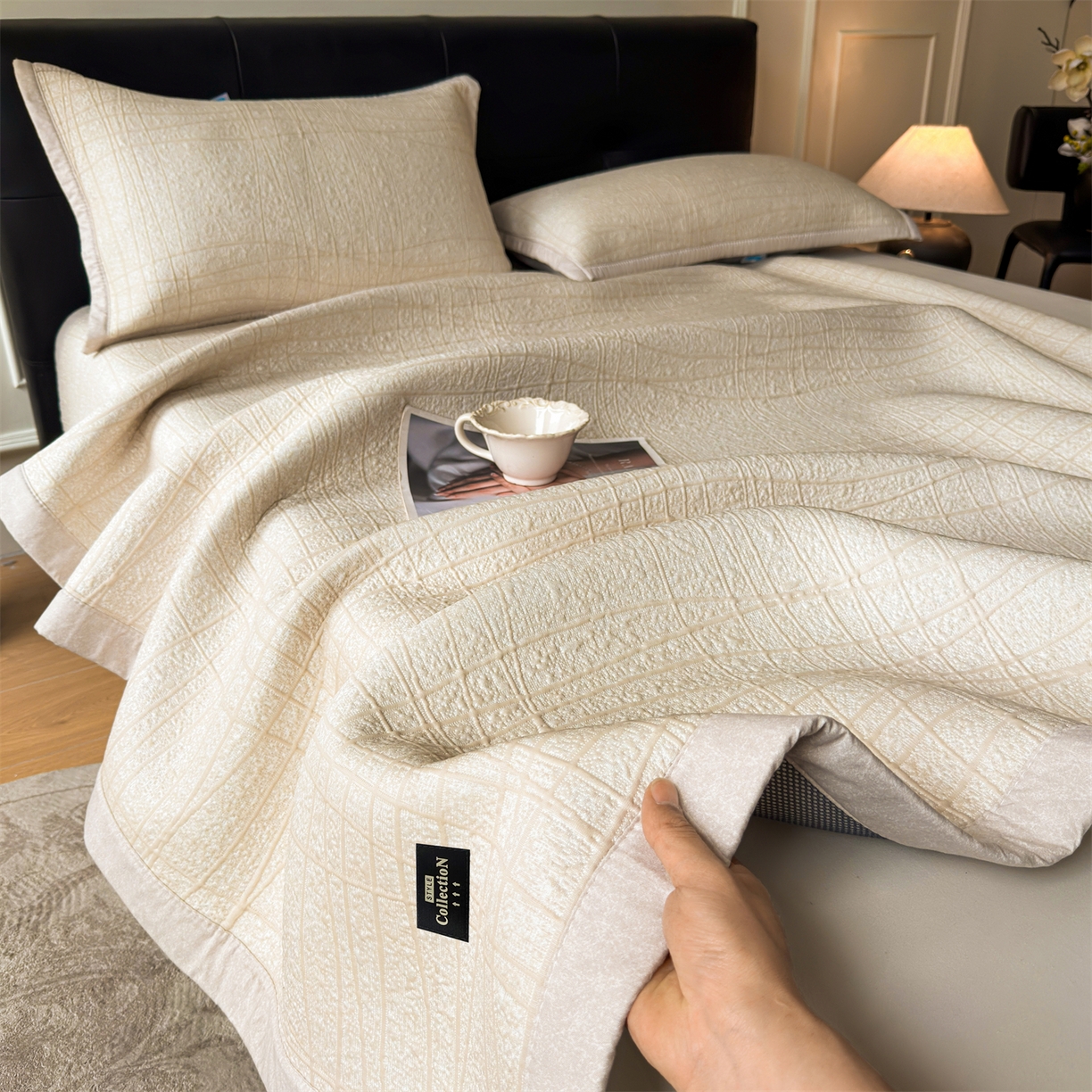 91家纺网 家纺一手货源 找家纺 慕木家纺 2026新款简约复合三明治冰豆豆席子凉席罗马曲线(提供买家秀)-床席款 罗马曲线-卡其