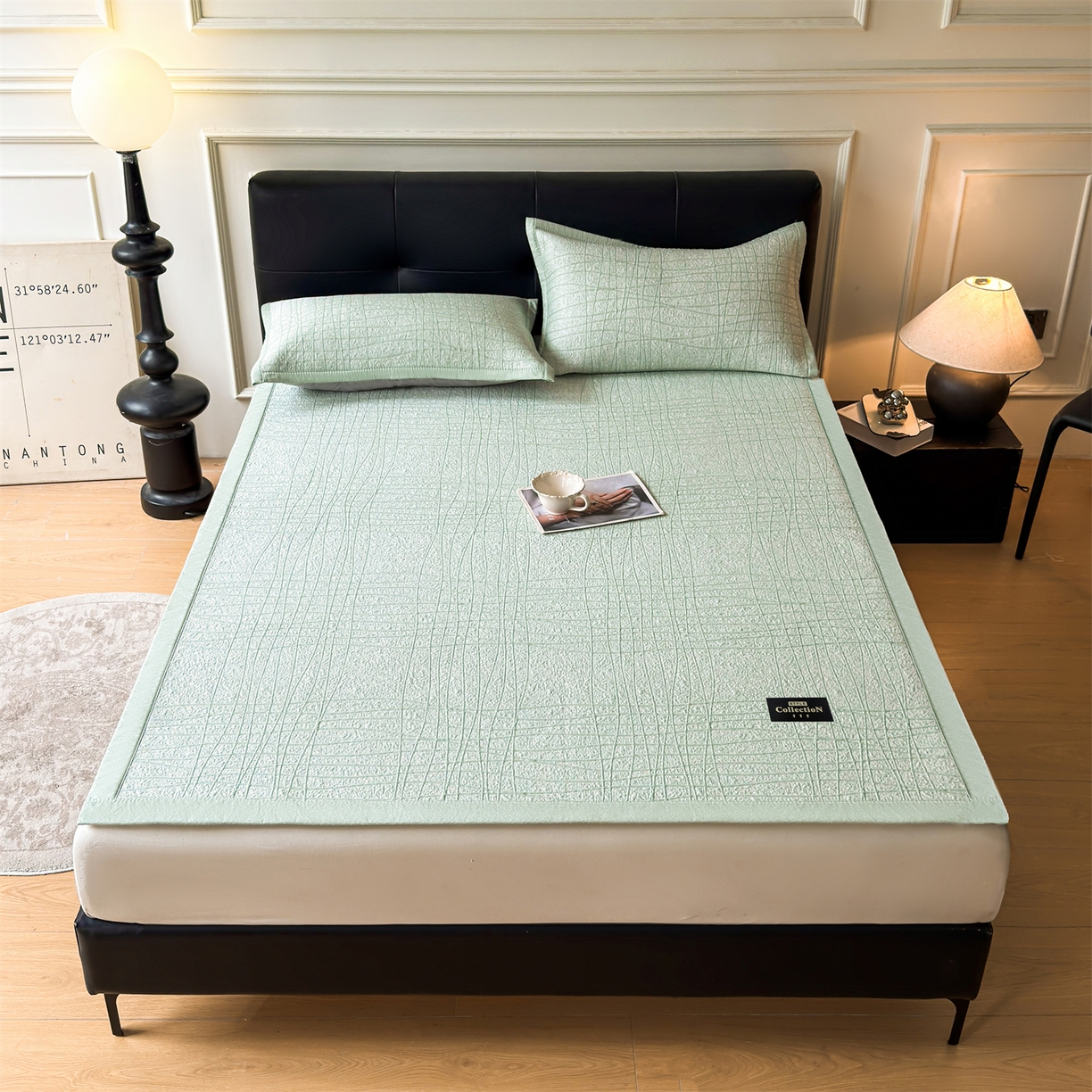 91家纺网 家纺一手货源 找家纺 慕木家纺 2026新款简约复合三明治冰豆豆席子凉席罗马曲线(提供买家秀)-床席款 罗马曲线-绿