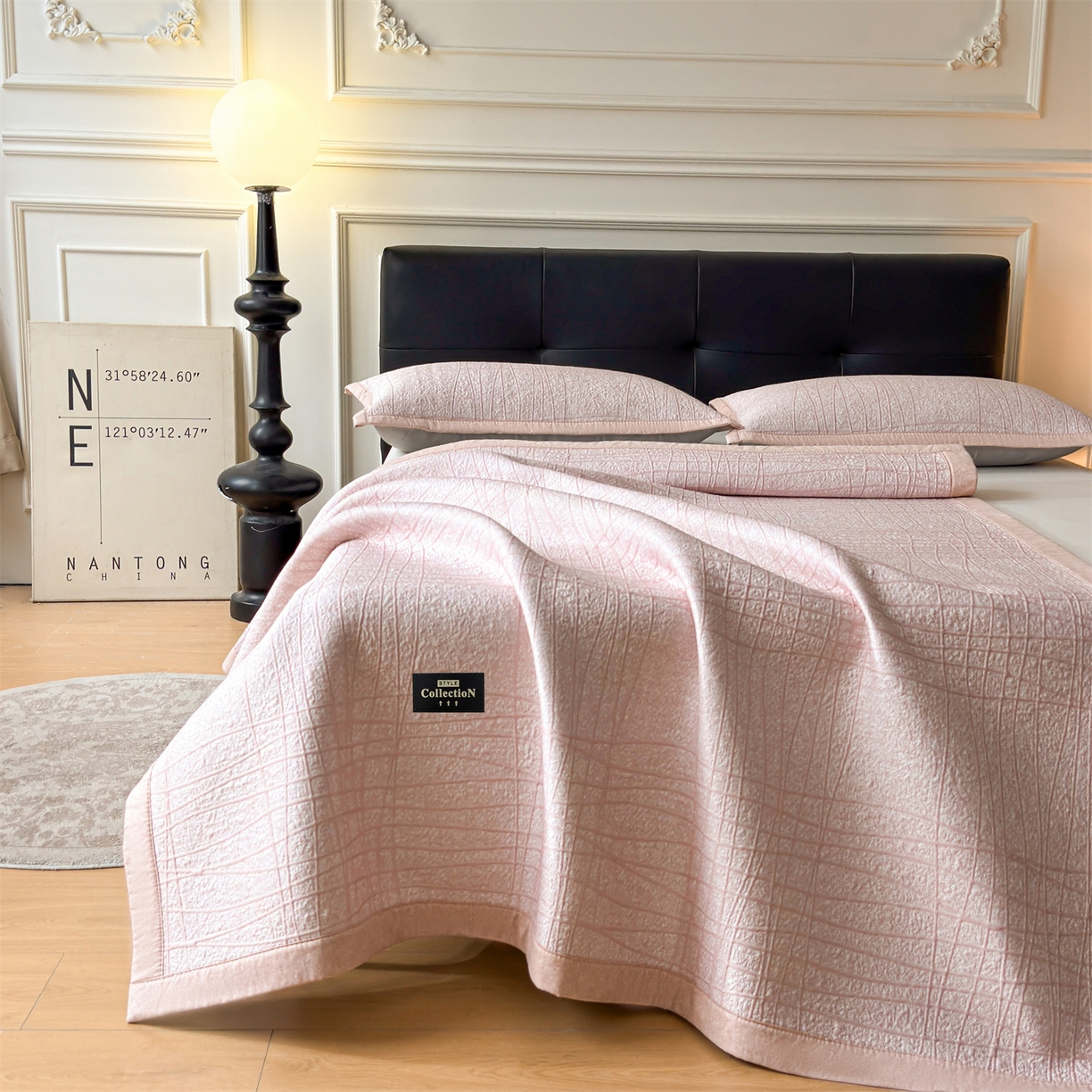 91家纺网 家纺一手货源 找家纺 慕木家纺 2026新款简约复合三明治冰豆豆席子凉席罗马曲线(提供买家秀)-床席款 罗马曲线-粉