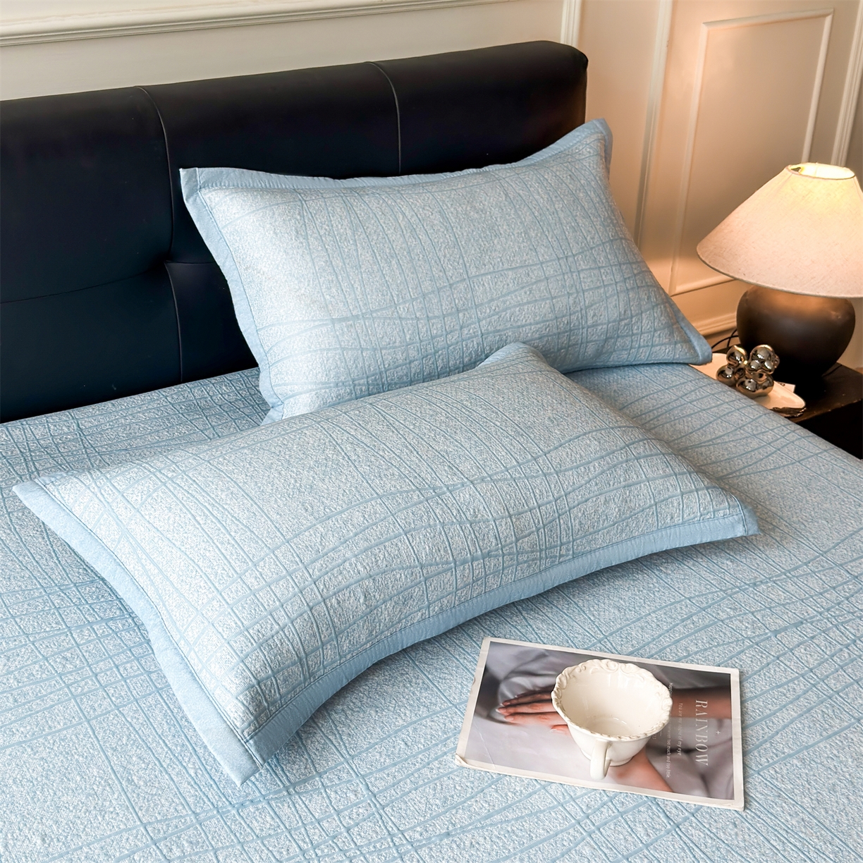 91家纺网 家纺一手货源 找家纺 慕木家纺 2026新款简约复合三明治冰豆豆席子凉席罗马曲线(提供买家秀)-床席款 罗马曲线-蓝