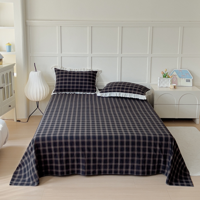 91家纺网 家纺一手货源 找家纺 （总）花香四季家纺 2026新款全棉色织水洗棉格子系列纯棉单双人床单单件