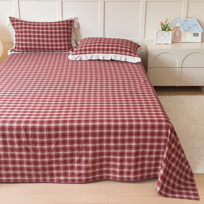 91家纺网 家纺一手货源 找家纺 （总）花香四季家纺 2026新款全棉色织水洗棉格子系列纯棉单双人床单单件