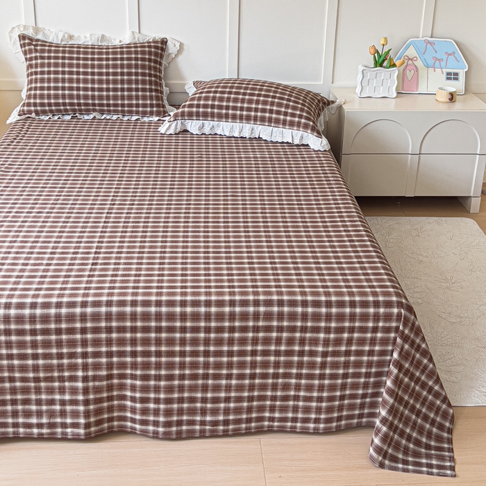 91家纺网 家纺一手货源 找家纺 （总）花香四季家纺 2026新款全棉色织水洗棉格子系列纯棉单双人床单单件