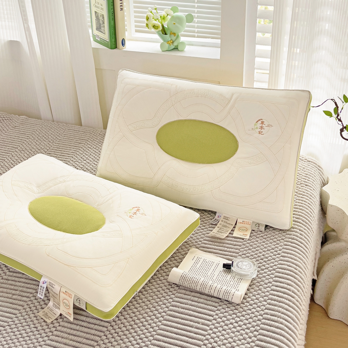 91家纺网 家纺一手货源 找家纺 梦叶草 2026新款花草草本记决明子护颈枕头全棉枕芯 草本记决明子-抹茶色