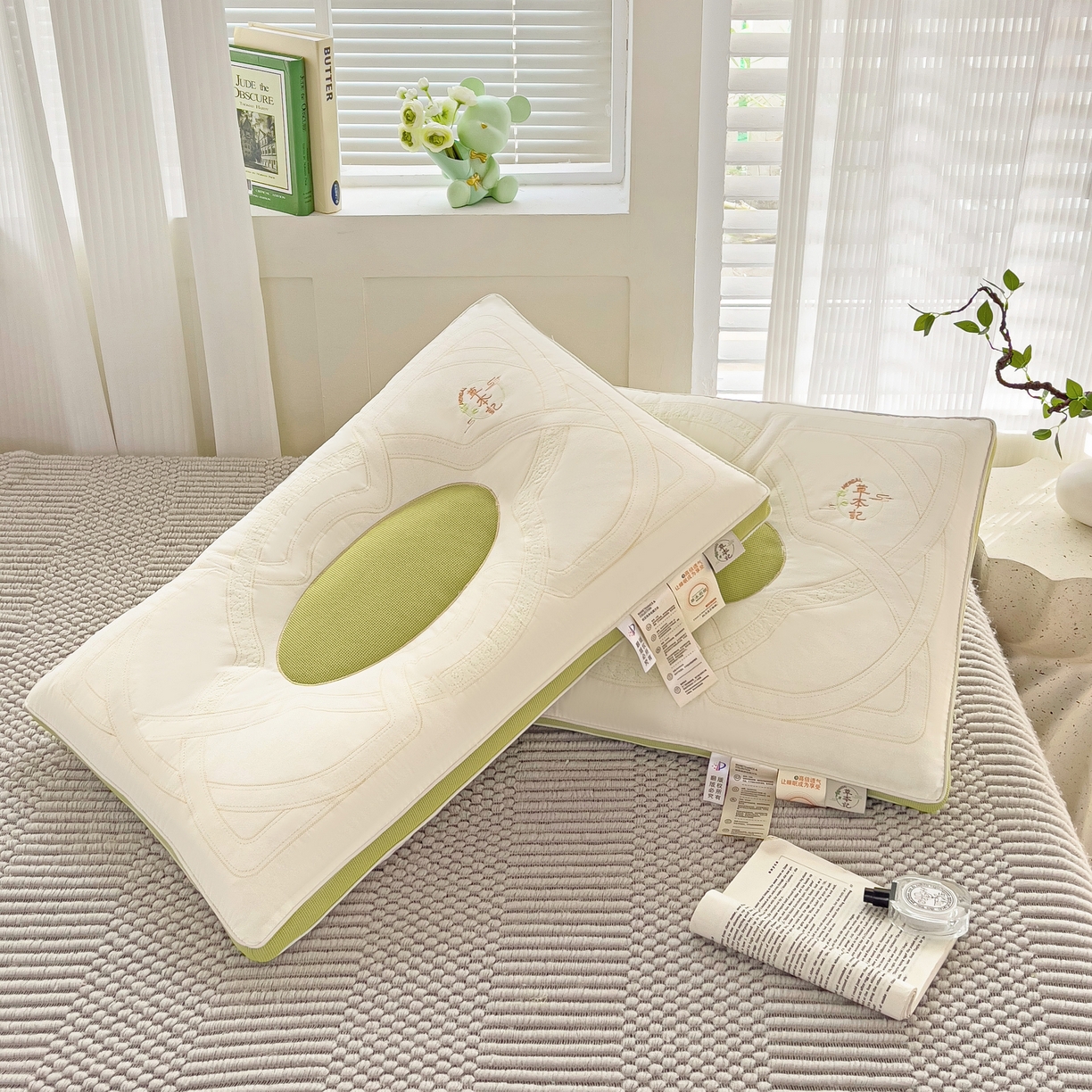 91家纺网 家纺一手货源 找家纺 梦叶草 2026新款花草草本记决明子护颈枕头全棉枕芯 草本记决明子-抹茶色