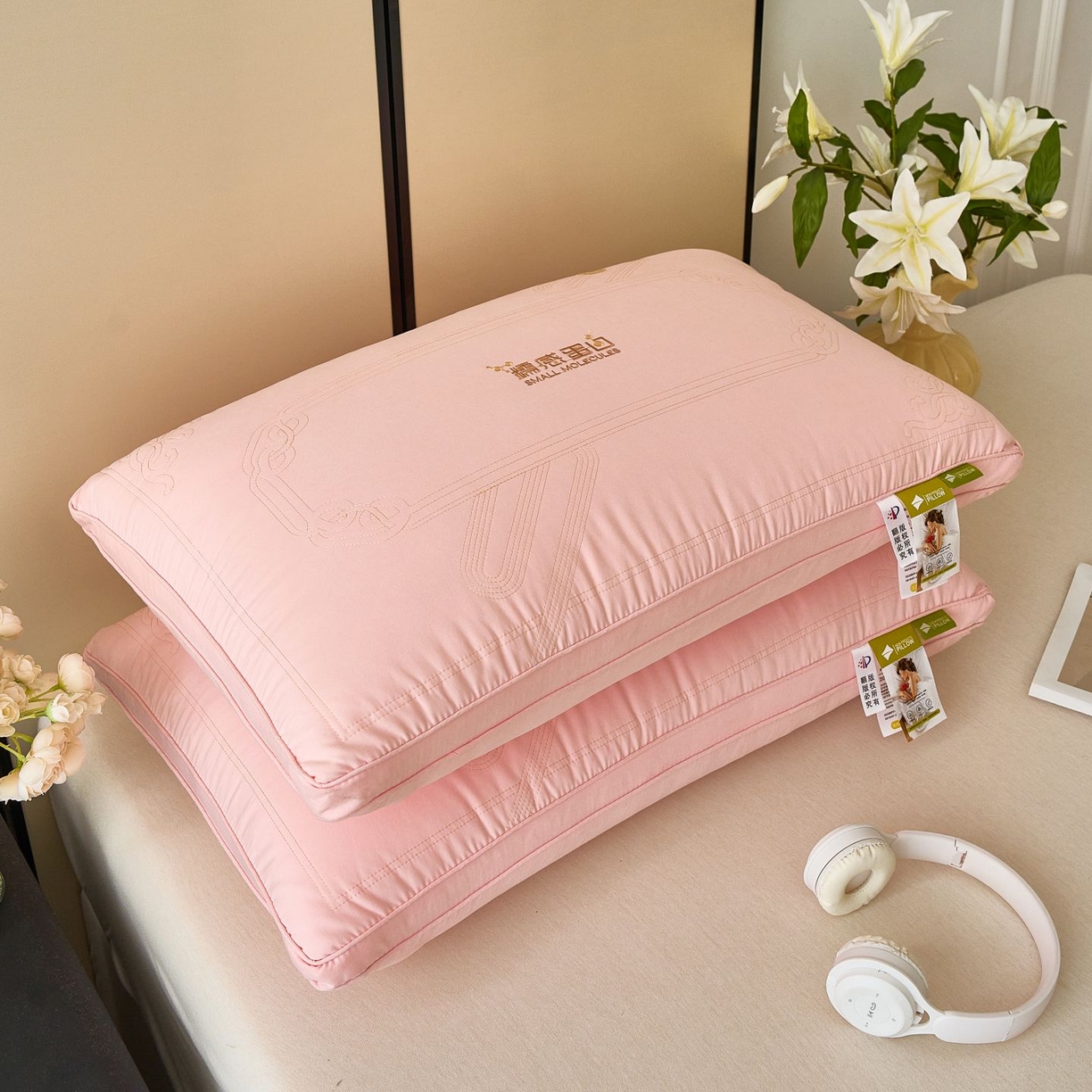 91家纺网 家纺一手货源 找家纺 梦叶草 2026新款糯感蛋白深睡枕头护颈枕芯 糯感枕芯-粉色