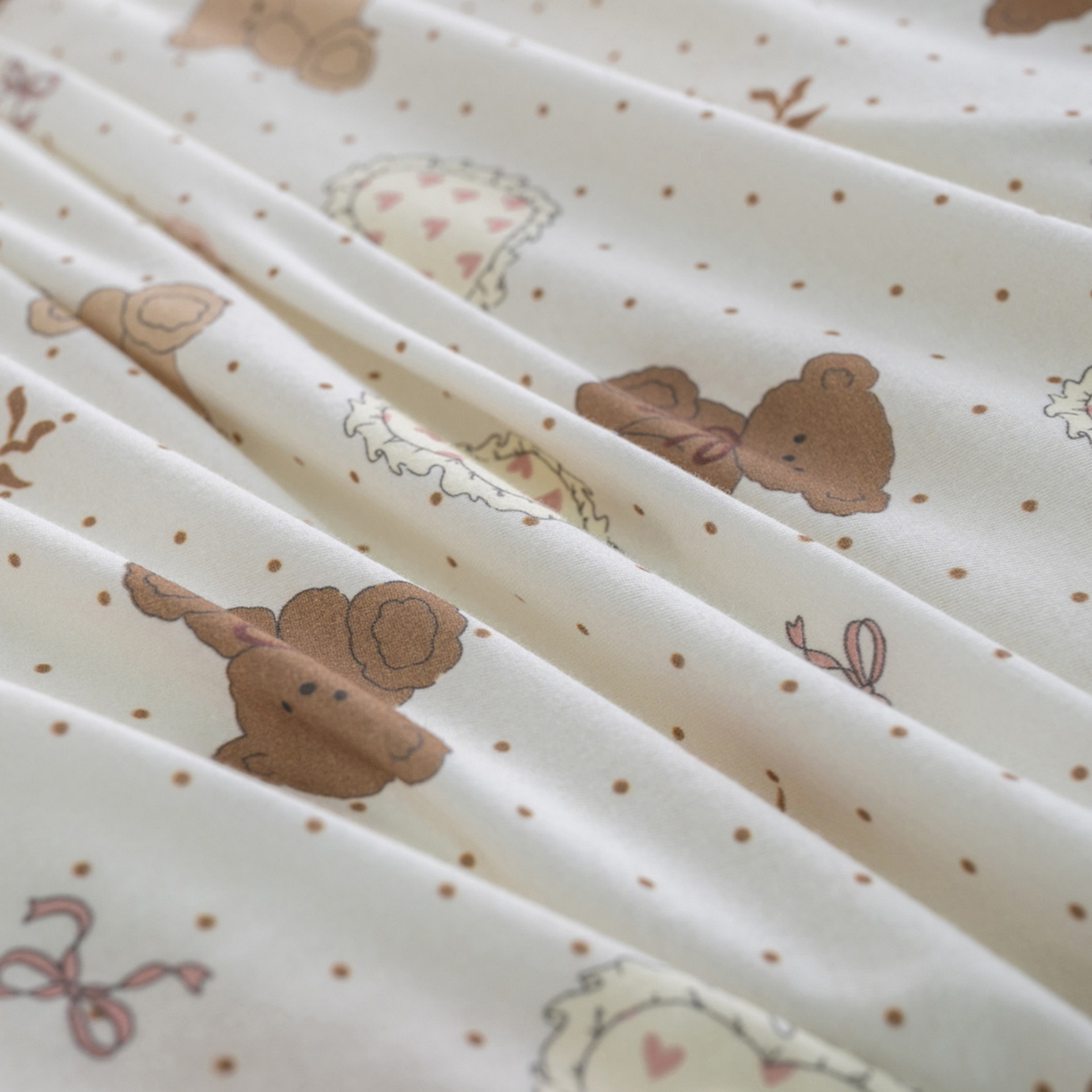 91家纺网 家纺一手货源 找家纺 梦可莱家居 2026新款全棉纯棉针织棉印花可爱卡通系列四件套 爱心曲奇