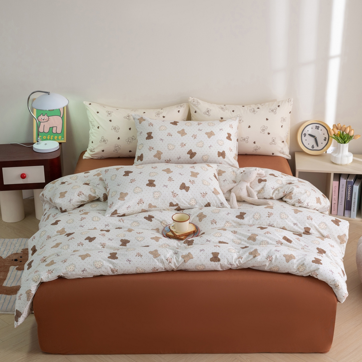 91家纺网 家纺一手货源 找家纺 梦可莱家居 2026新款全棉纯棉针织棉印花可爱卡通系列四件套 爱心曲奇