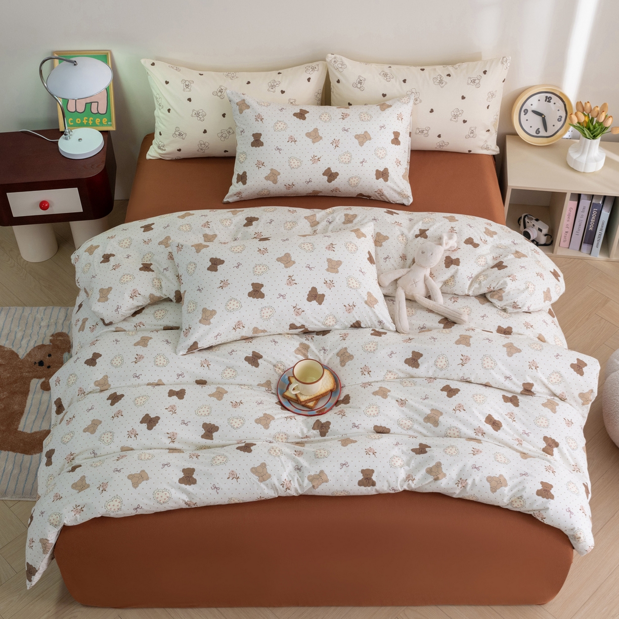 91家纺网 家纺一手货源 找家纺 梦可莱家居 2026新款全棉纯棉针织棉印花可爱卡通系列四件套 爱心曲奇