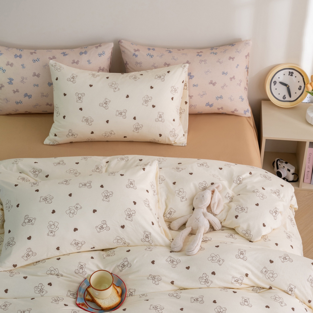 梦可莱家居 2026新款全棉纯棉针织棉印花可爱卡通系列四件套 爱心熊