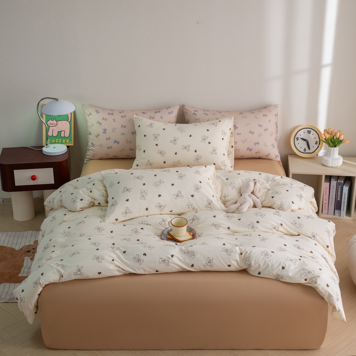 91家纺网 家纺一手货源 找家纺 梦可莱家居 2026新款全棉纯棉针织棉印花可爱卡通系列四件套 爱心熊