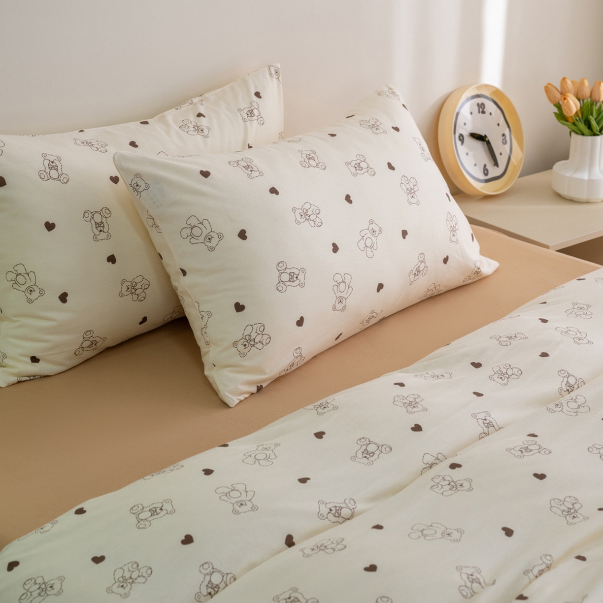 91家纺网 家纺一手货源 找家纺 梦可莱家居 2026新款全棉纯棉针织棉印花可爱卡通系列四件套 爱心熊