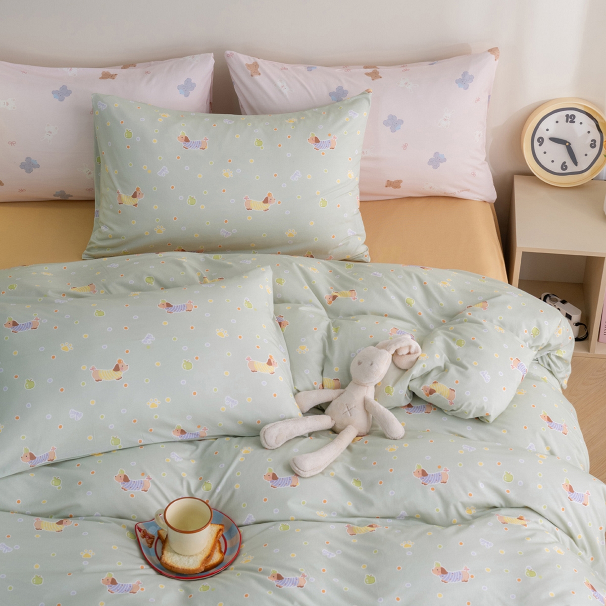 梦可莱家居 2026新款全棉纯棉针织棉印花可爱卡通系列四件套 波点狗