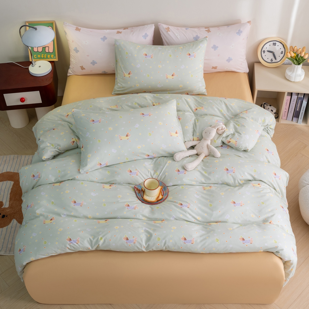 91家纺网 家纺一手货源 找家纺 梦可莱家居 2026新款全棉纯棉针织棉印花可爱卡通系列四件套 波点狗