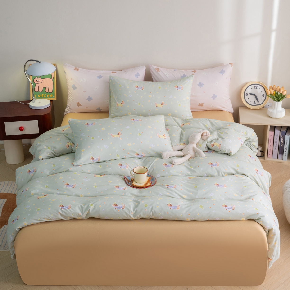 91家纺网 家纺一手货源 找家纺 梦可莱家居 2026新款全棉纯棉针织棉印花可爱卡通系列四件套 波点狗