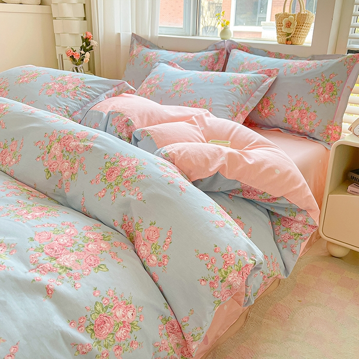 帛美家纺 2026新款全棉纯棉印花四件套 沐蓝