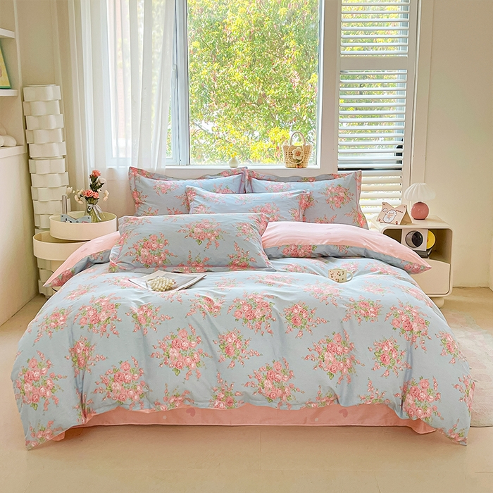 91家纺网 家纺一手货源 找家纺 帛美家纺 2026新款全棉纯棉印花四件套 沐蓝