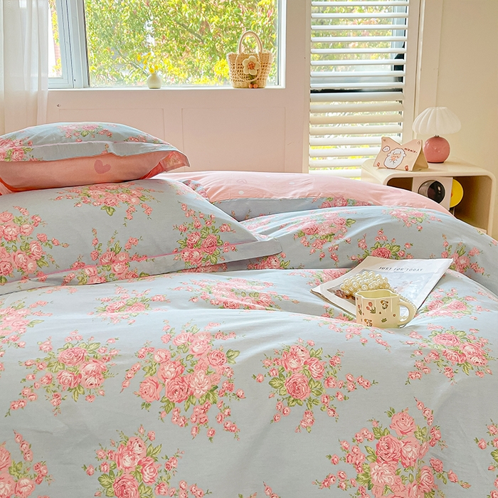 91家纺网 家纺一手货源 找家纺 帛美家纺 2026新款全棉纯棉印花四件套 沐蓝