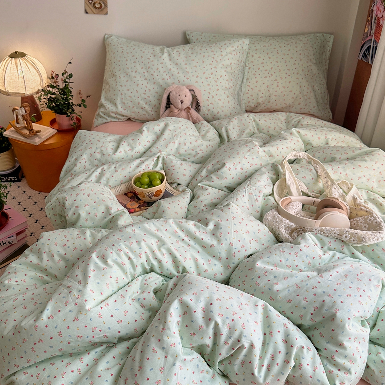 91家纺网 家纺一手货源 找家纺 艾咪-Amy ntmy 2026新款博主风清新田园小碎花全棉纯棉四件套-甜樱 清新甜樱-绿