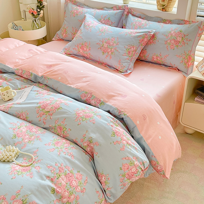 91家纺网 家纺一手货源 找家纺 帛美家纺 2026新款全棉纯棉印花四件套 沐蓝