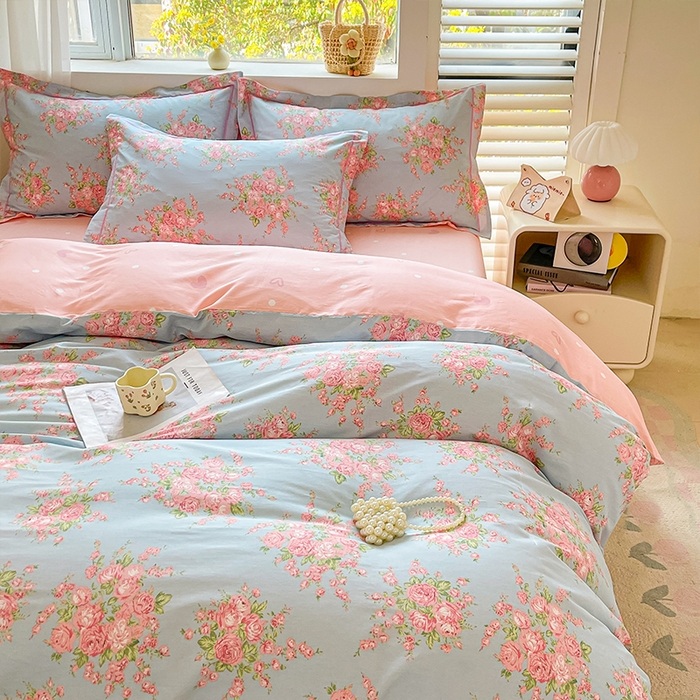 91家纺网 家纺一手货源 找家纺 帛美家纺 2026新款全棉纯棉印花四件套 沐蓝