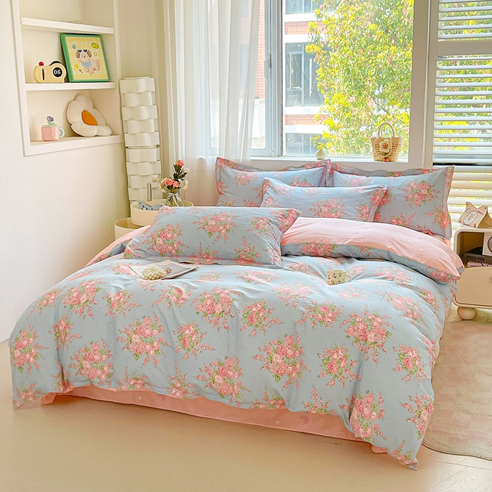 91家纺网 家纺一手货源 找家纺 帛美家纺 2026新款全棉纯棉印花四件套 沐蓝