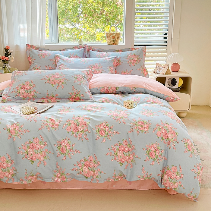 91家纺网 家纺一手货源 找家纺 帛美家纺 2026新款全棉纯棉印花四件套 沐蓝