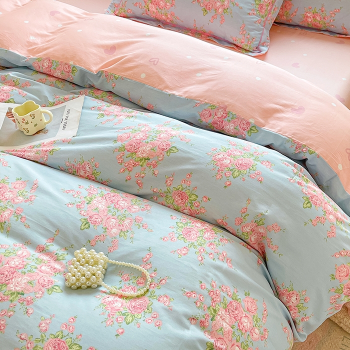 91家纺网 家纺一手货源 找家纺 帛美家纺 2026新款全棉纯棉印花四件套 沐蓝