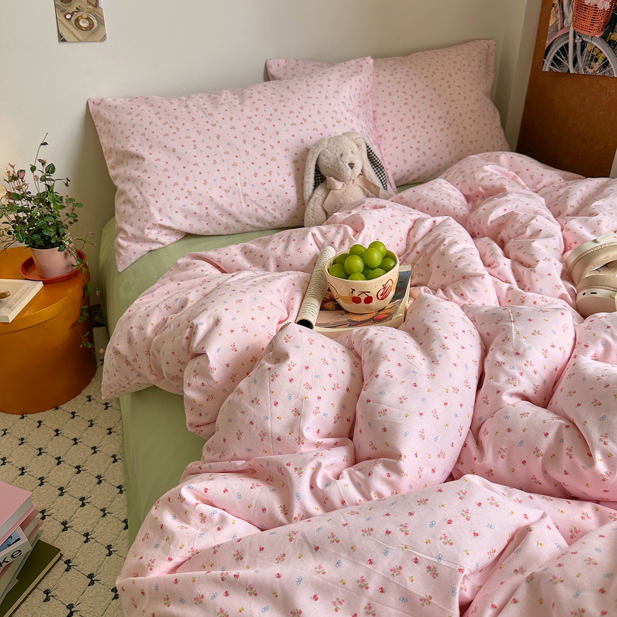 91家纺网 家纺一手货源 找家纺 艾咪-Amy ntmy 2026新款博主风清新田园小碎花全棉纯棉四件套-甜樱 清新甜樱-粉