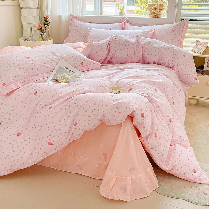 91家纺网 家纺一手货源 找家纺 帛美家纺 2026新款全棉纯棉印花四件套 草莓园