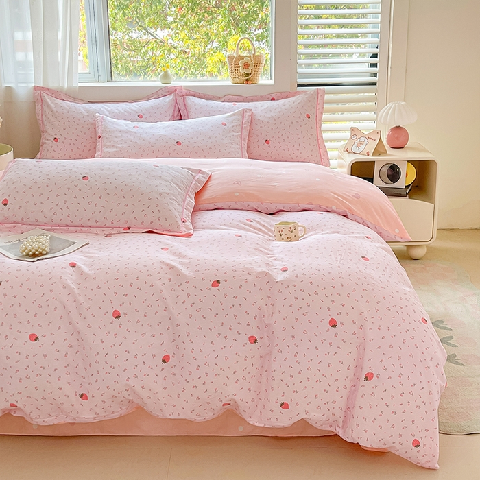 91家纺网 家纺一手货源 找家纺 帛美家纺 2026新款全棉纯棉印花四件套 草莓园