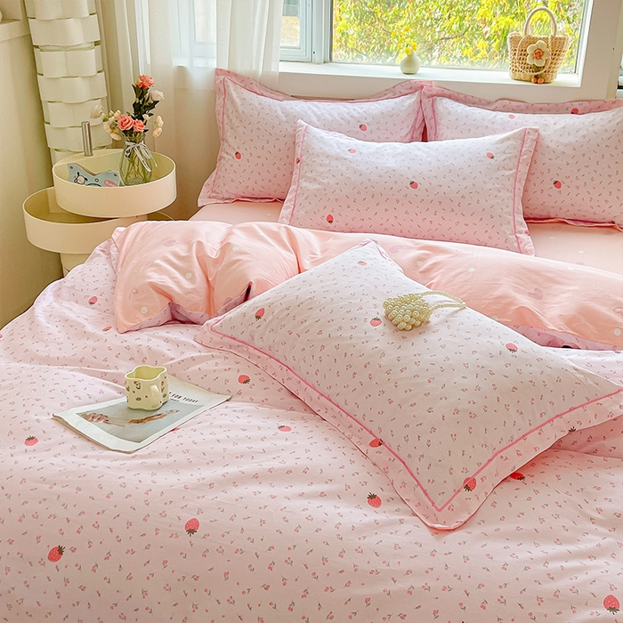 91家纺网 家纺一手货源 找家纺 帛美家纺 2026新款全棉纯棉印花四件套 草莓园