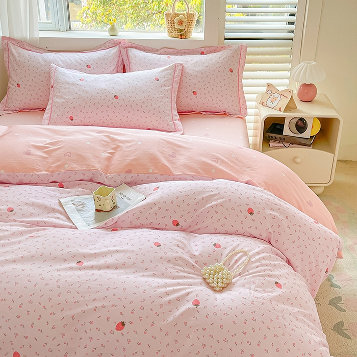 91家纺网 家纺一手货源 找家纺 帛美家纺 2026新款全棉纯棉印花四件套 草莓园