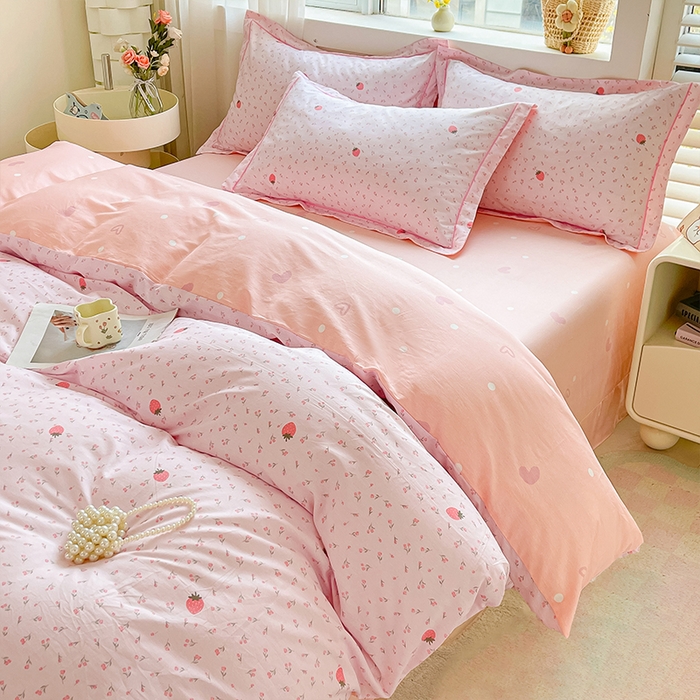 91家纺网 家纺一手货源 找家纺 帛美家纺 2026新款全棉纯棉印花四件套 草莓园