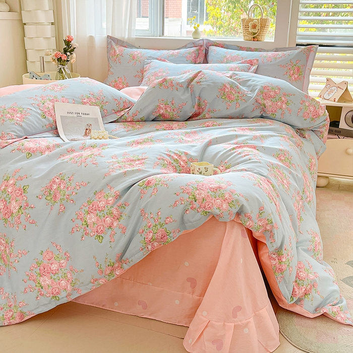 91家纺网 家纺一手货源 找家纺 帛美家纺 2026新款全棉纯棉印花四件套 沐蓝