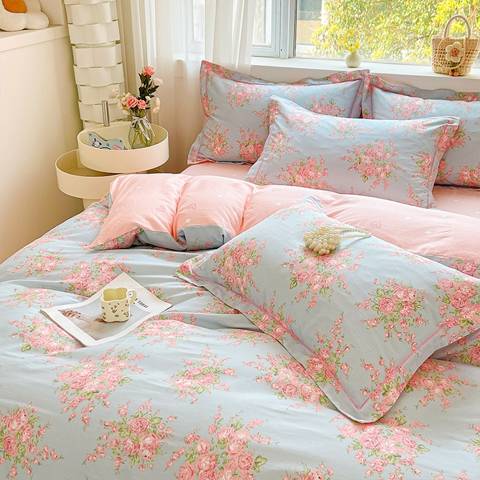 91家纺网 家纺一手货源 找家纺 帛美家纺 2026新款全棉纯棉印花四件套 沐蓝