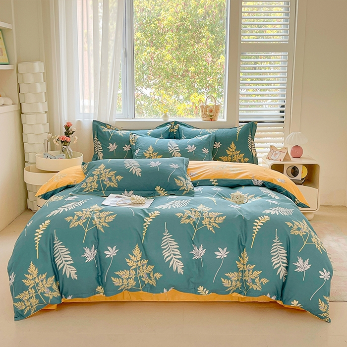 91家纺网 家纺一手货源 找家纺 帛美家纺 2026新款全棉纯棉印花四件套 窗前叶语