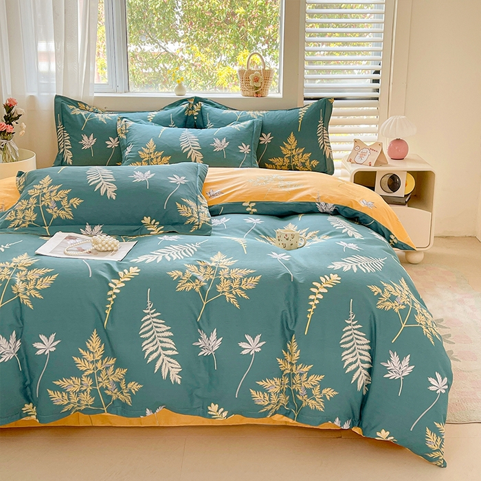 91家纺网 家纺一手货源 找家纺 帛美家纺 2026新款全棉纯棉印花四件套 窗前叶语