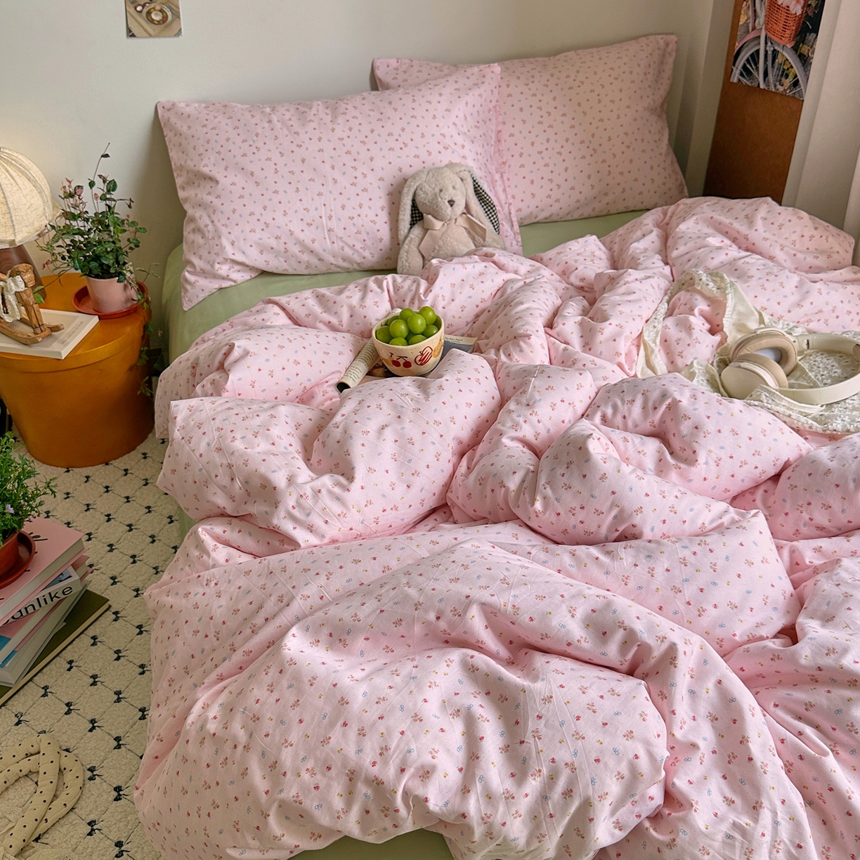 91家纺网 家纺一手货源 找家纺 艾咪-Amy ntmy 2026新款博主风清新田园小碎花全棉纯棉四件套-甜樱 清新甜樱-粉