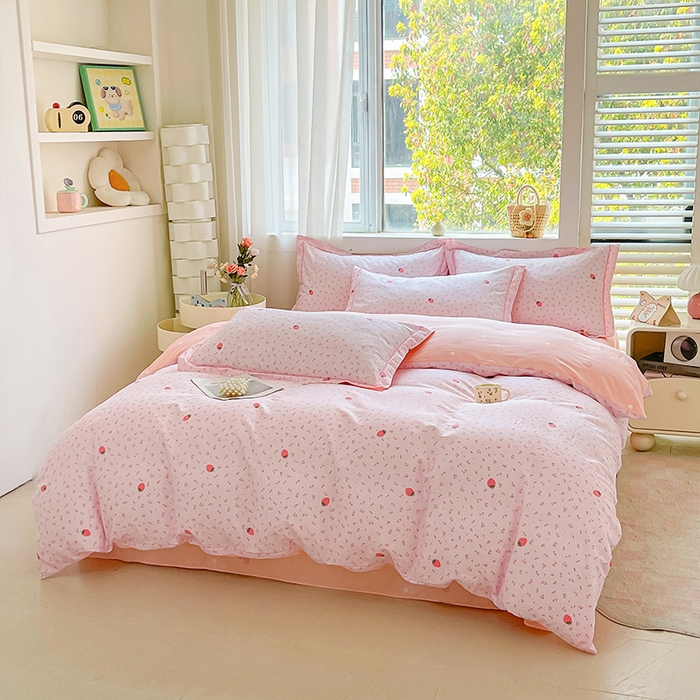 91家纺网 家纺一手货源 找家纺 帛美家纺 2026新款全棉纯棉印花四件套 草莓园