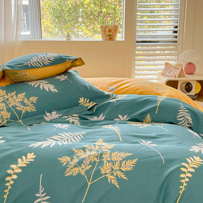 91家纺网 家纺一手货源 找家纺 帛美家纺 2026新款全棉纯棉印花四件套 窗前叶语