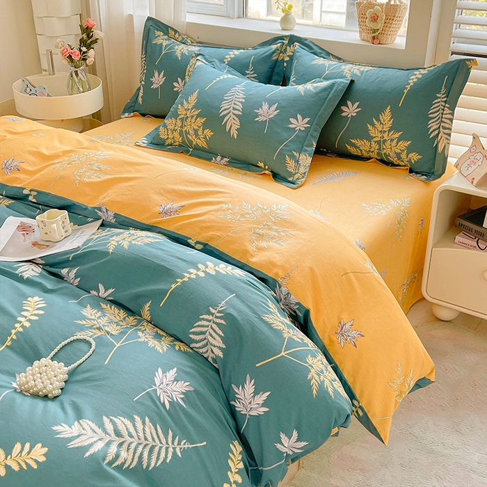 91家纺网 家纺一手货源 找家纺 帛美家纺 2026新款全棉纯棉印花四件套 窗前叶语