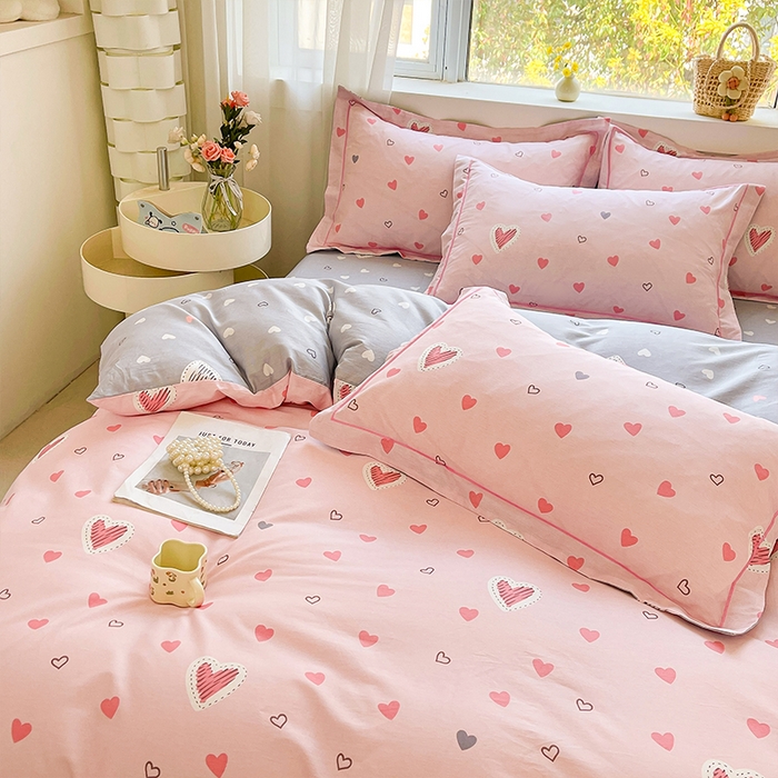 91家纺网 家纺一手货源 找家纺 帛美家纺 2026新款全棉纯棉印花四件套 心动