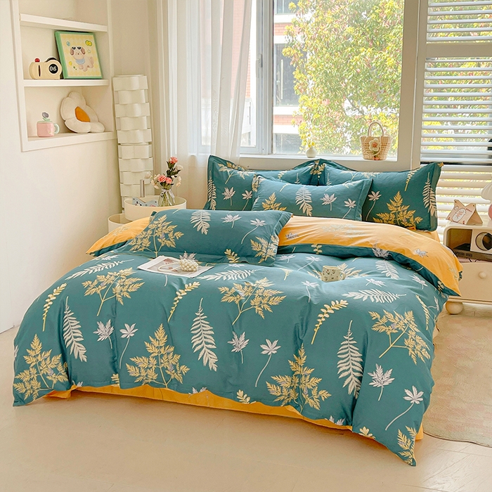 91家纺网 家纺一手货源 找家纺 帛美家纺 2026新款全棉纯棉印花四件套 窗前叶语