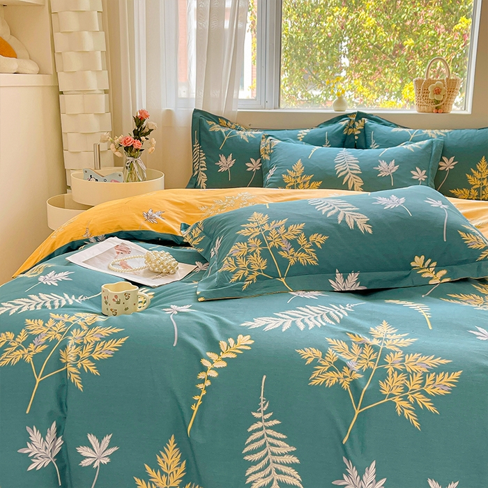 91家纺网 家纺一手货源 找家纺 帛美家纺 2026新款全棉纯棉印花四件套 窗前叶语